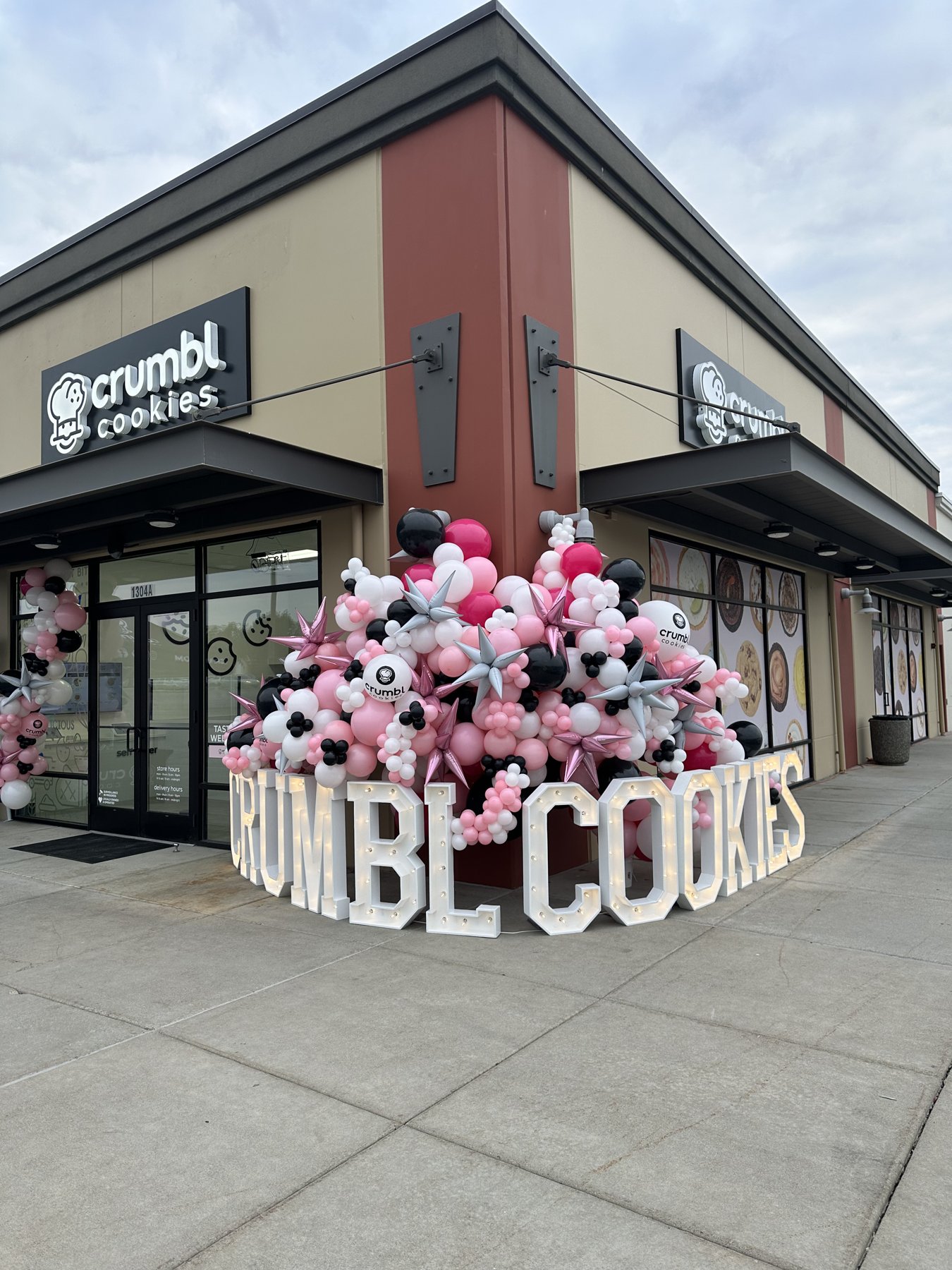 Tent, table and chair rentals set up for the Crumbl grand opening in Wenatchee, Washington