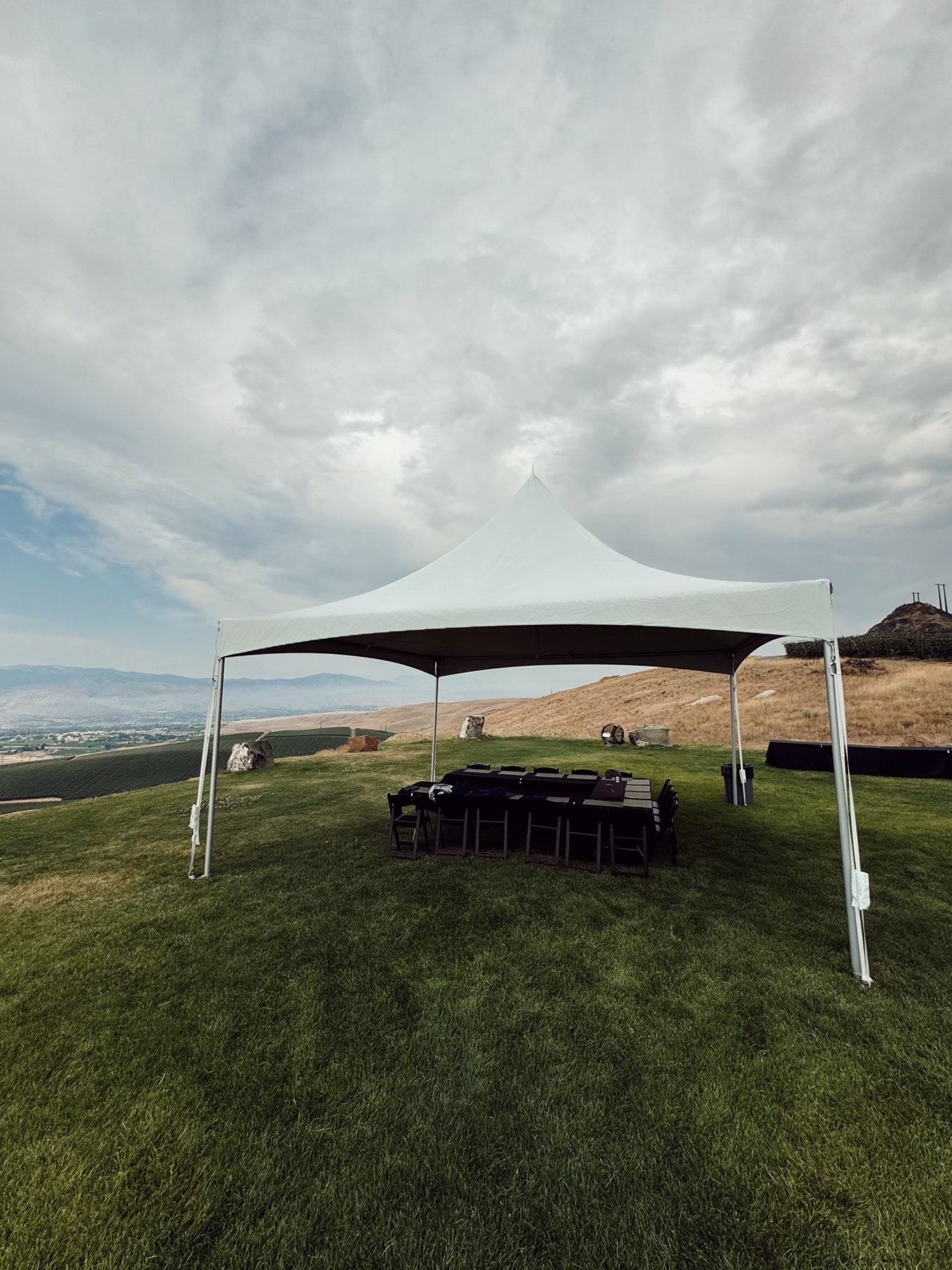 Event tent rental installed on a hilltop overlooking the Columbia Basin